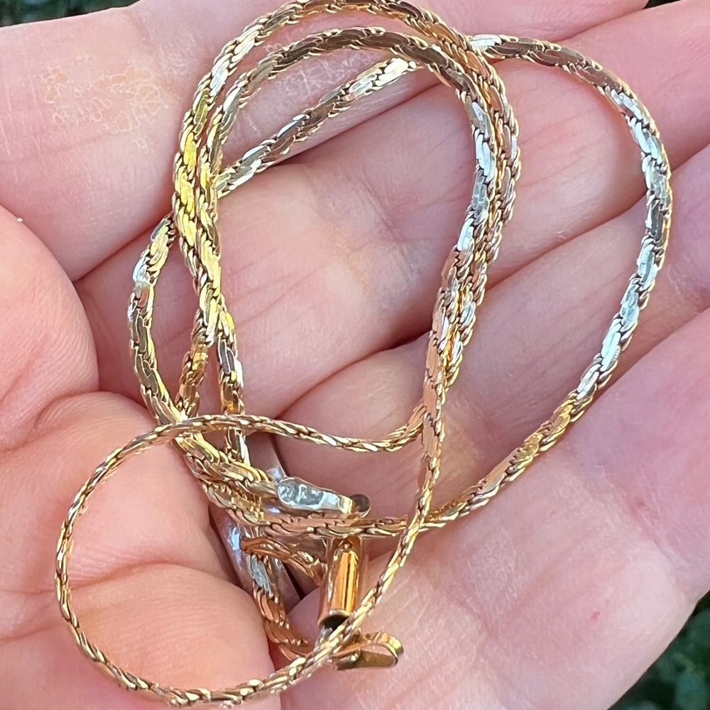 14K YELLOW GOLD FLAT SNAKE STYLE CHAIN NECKLACE UNISEX HALLMARKED APRX 15.5”LONG